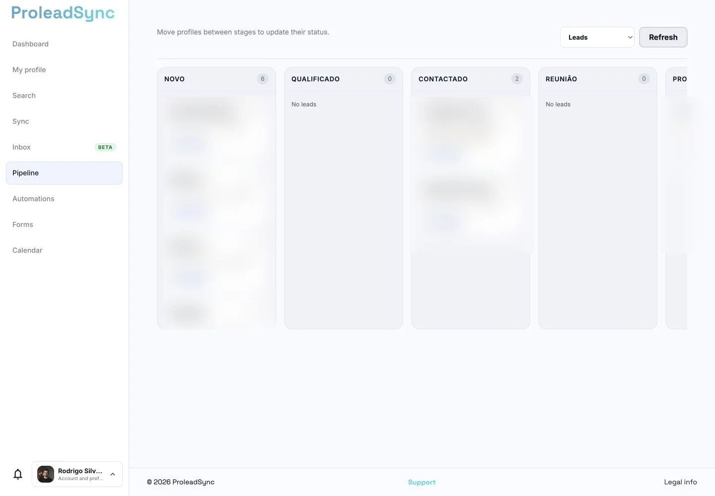 ProleadSync Pipeline with cards blurred and the View details action.