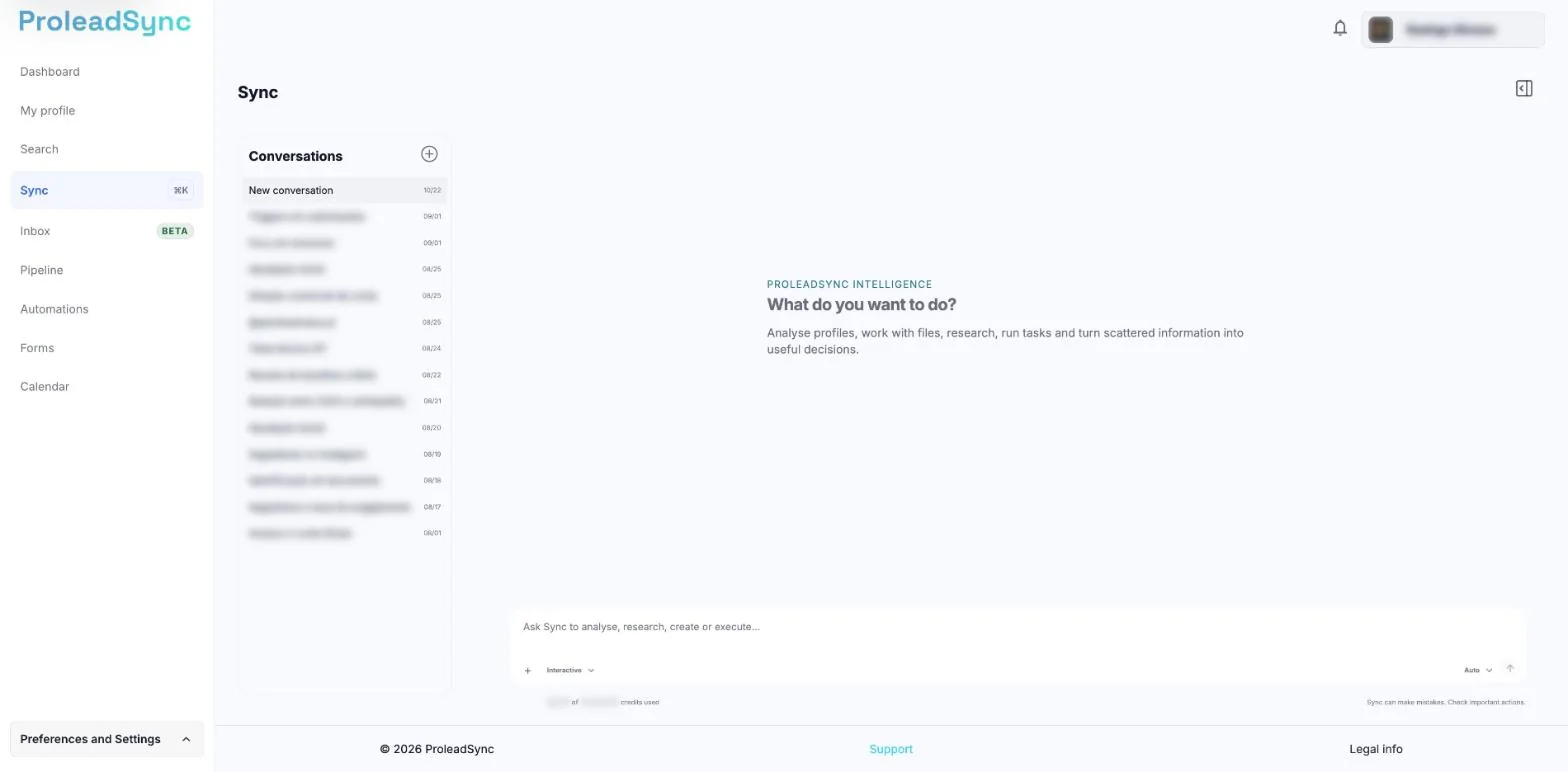 Sync page ready for a request, with the Conversations list blurred.