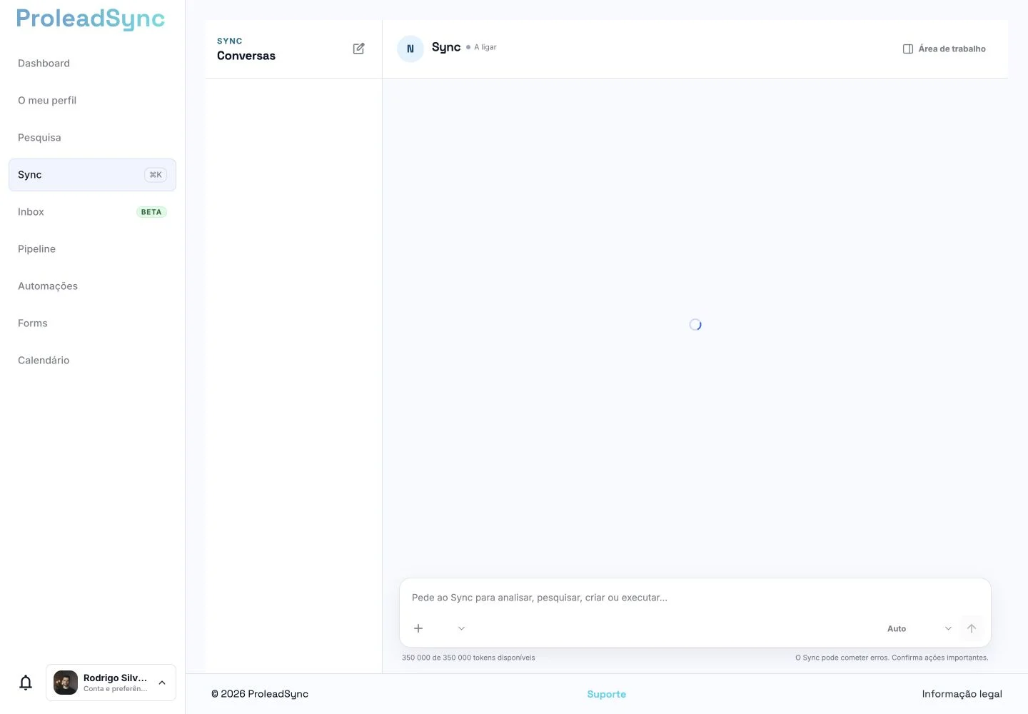 Área Sync da ProleadSync com a lista de conversas e o campo de pedido.